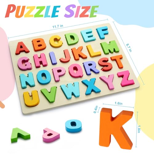 JOLSNAF Wooden Alphabet Puzzles, ABC Learning Toys for Toddlers