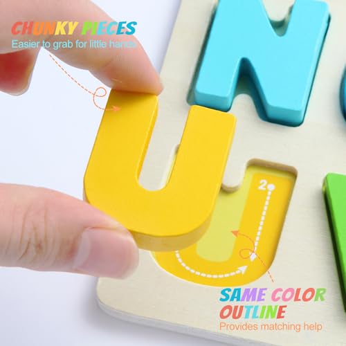 JOLSNAF Wooden Alphabet Puzzles, ABC Learning Toys for Toddlers