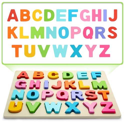 JOLSNAF Wooden Alphabet Puzzles, ABC Learning Toys for Toddlers