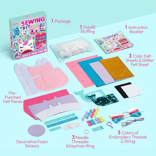 Klever Kits 7 Sewing Projects- My First Kids Sewing Kit- Easy DIY Arts and Crafts for Girls, Craft Kits, Birthday Gifts for Kids Aged 6+, Unicorn and Mermaid Pillow