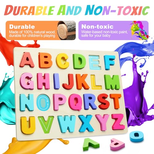 JOLSNAF Wooden Alphabet Puzzles, ABC Learning Toys for Toddlers