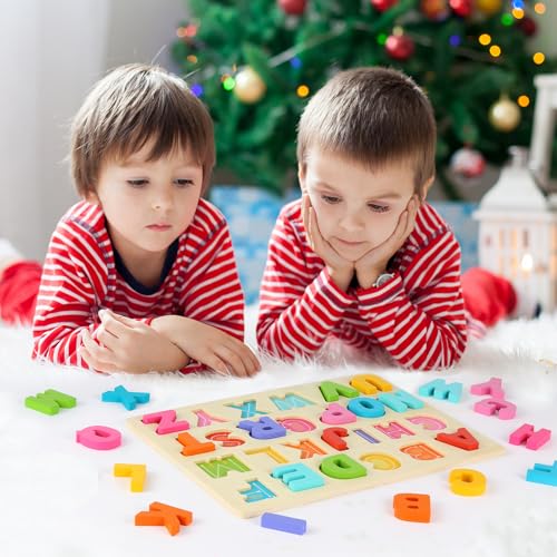 JOLSNAF Wooden Alphabet Puzzles, ABC Learning Toys for Toddlers