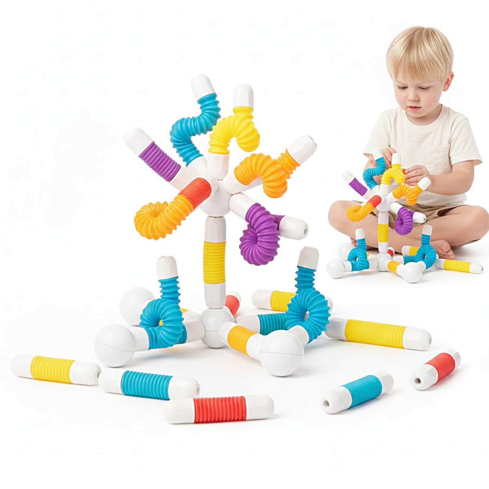 ROHSCE Magnetic Building Sticks Blocks for Toddlers 1-3 - Montessori Sensory Toys for 3 4 5 6 Year Old Boys & Girls