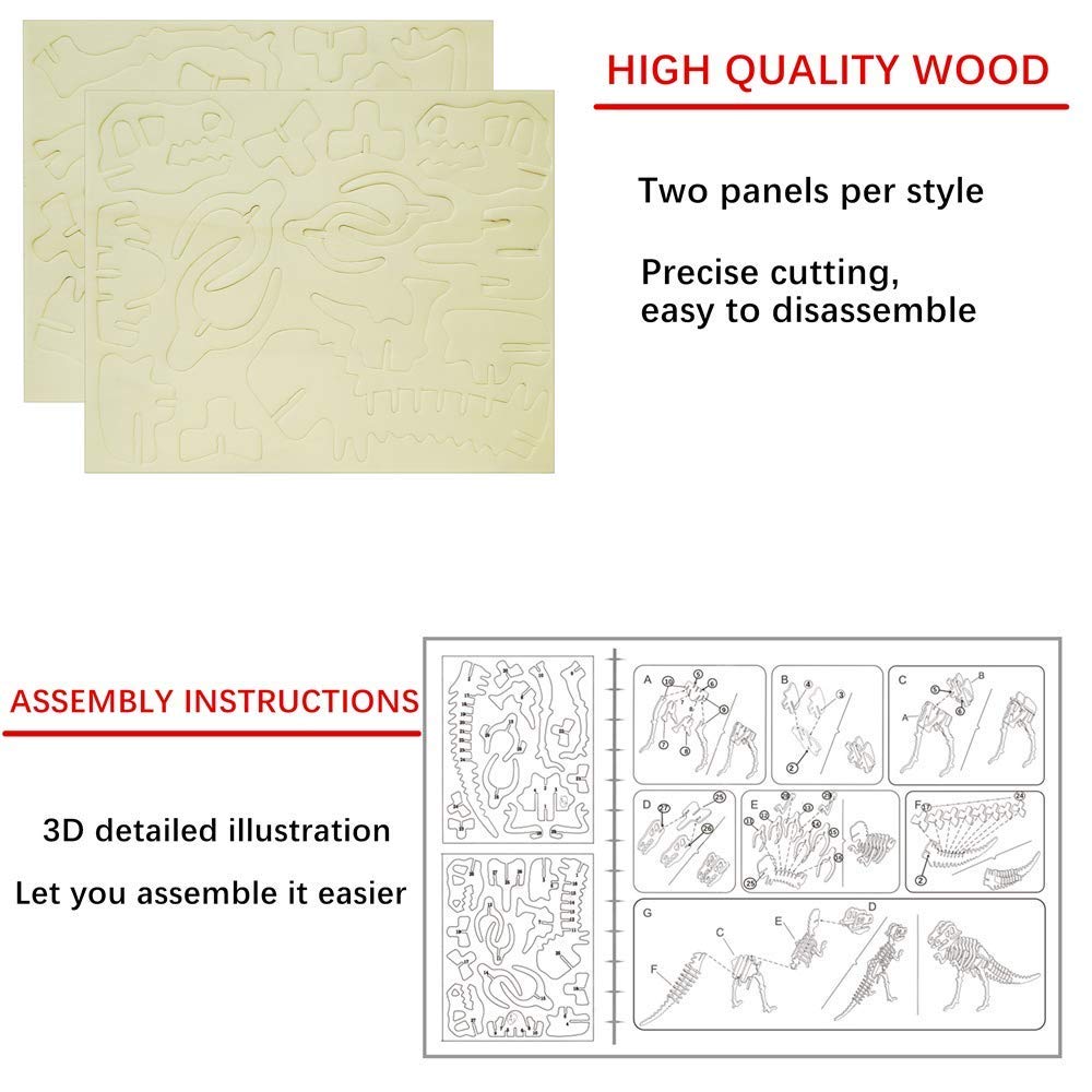 3D Wooden Sea Animal Puzzle, 6 Piece Set Wood Sea Animals Skeleton DIY Assembly Model Kits, Wooden Crafts Brain Teaser Puzzle, STEM Gifts for Adults & Teens Birthday Gifts Xmas