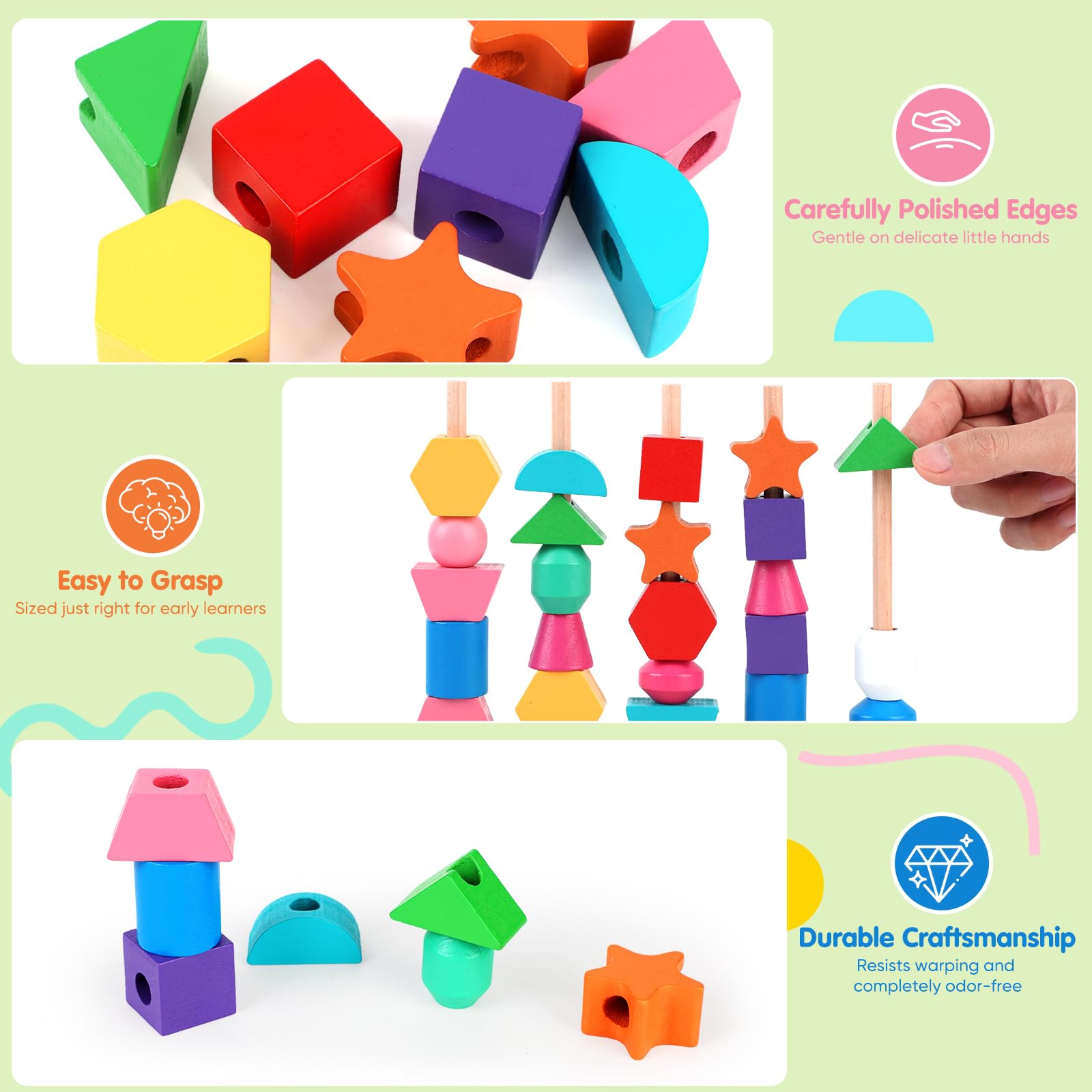 JRUXJWI Montessori Toys for 1 2 3 Year Old, Wooden Stacking & Sorting Toy
