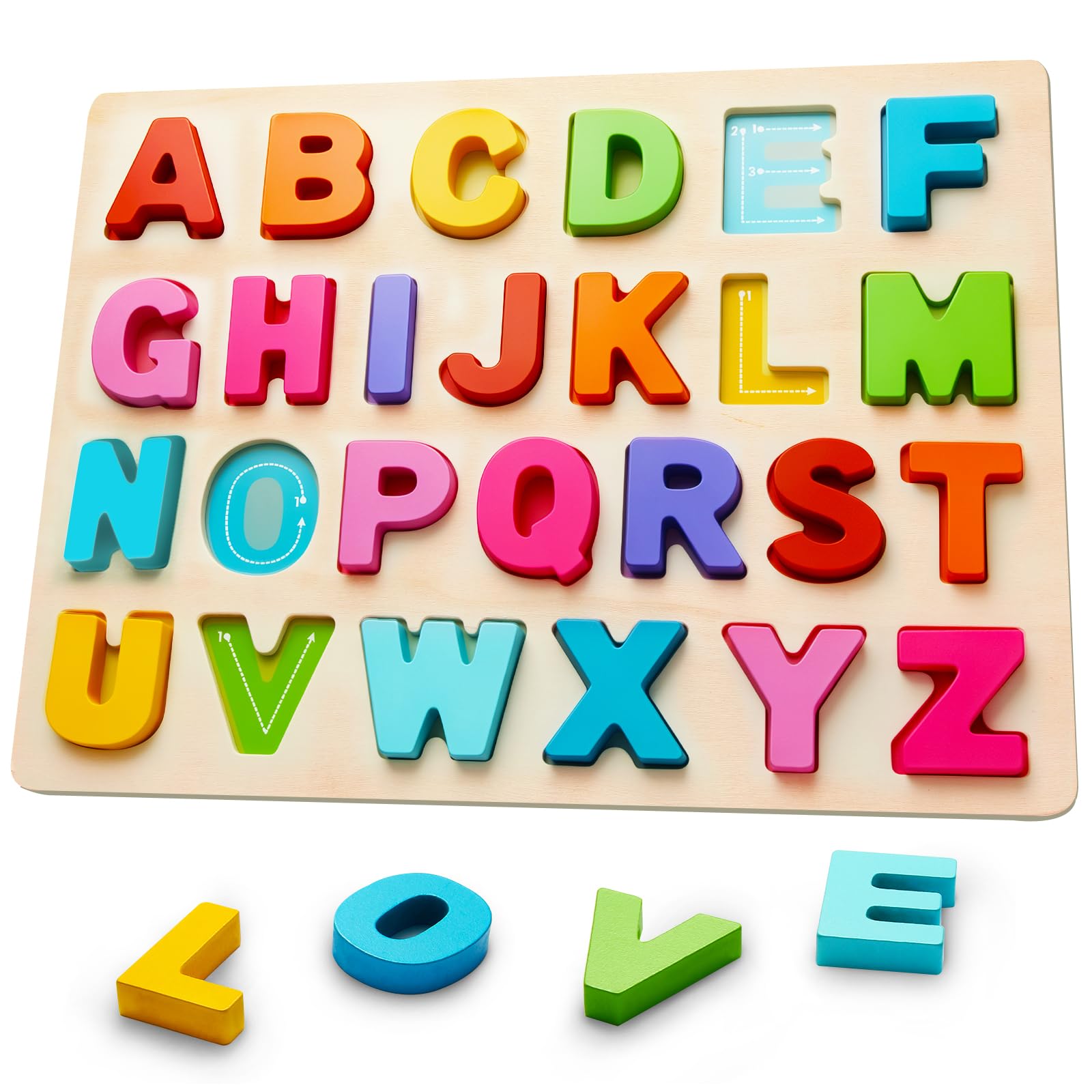 JOLSNAF Wooden Alphabet Puzzles, ABC Learning Toys for Toddlers