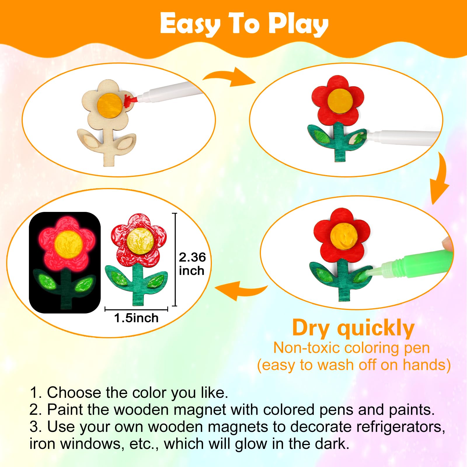 48 Pcs DIY Wooden Magnets, Wooden Art Craft Supplies Painting Kit for Kids