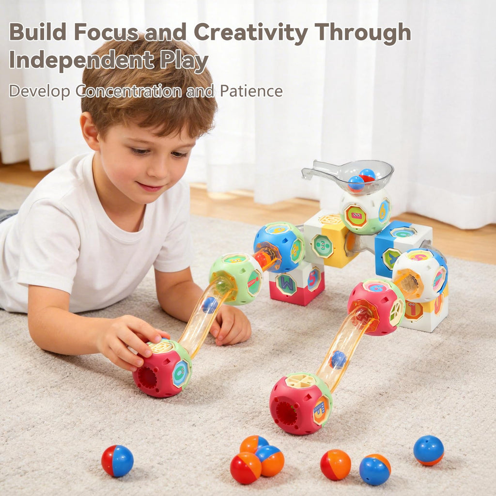 130 PCS Marble Run Building Blocks, STEM Educational Marble Maze Toy, DIY Rolling Ball Race Track Game, Safe Thick ABS Construction, Ideal Birthday for Boys Girls