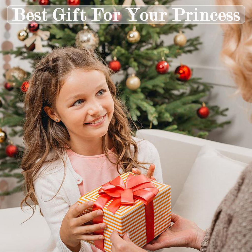AHLPO Princess Dress Up Accessories Tulle Skirt Toddler Tutu Costume Toys with Princess Crown Gloves Wand Earrings Ring Handbag 9pcs Girl Role Play Gift Set Birthday Party Favors for 3-8 Years Girls