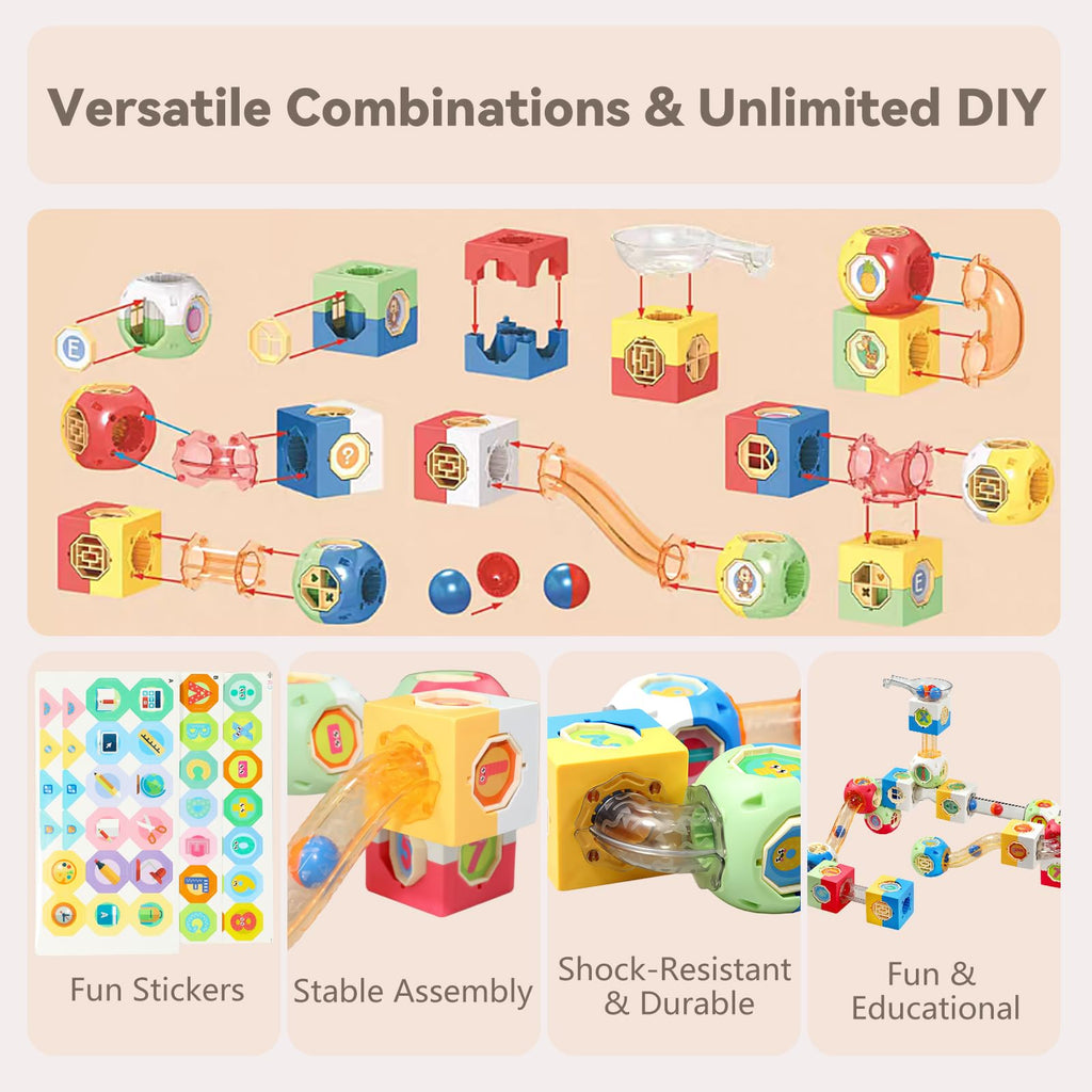 130 PCS Marble Run Building Blocks, STEM Educational Marble Maze Toy, DIY Rolling Ball Race Track Game, Safe Thick ABS Construction, Ideal Birthday for Boys Girls
