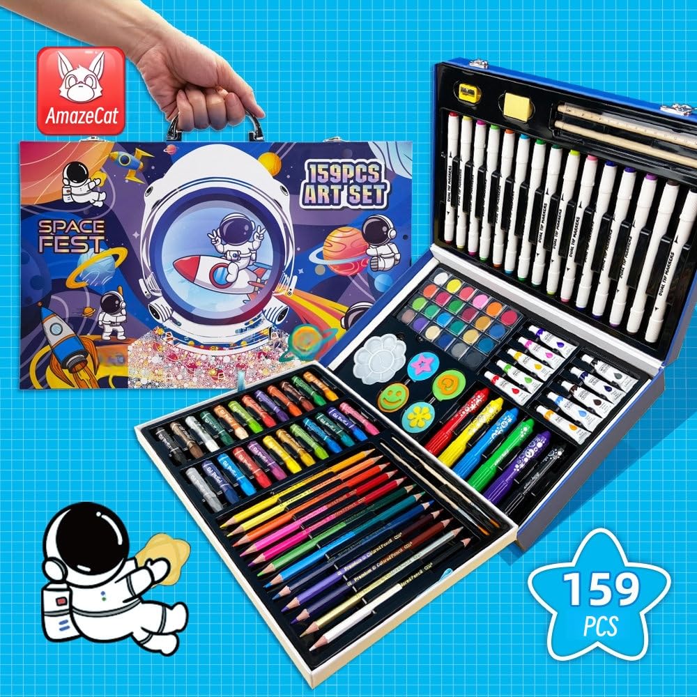 AmazeCat 59-Pack Deluxe Drawing Art Set,Art Supplies, Crafts Drawing Painting Kits,Holiday Birthday Gifts for Teens Girls Boys Kids Adults Artists