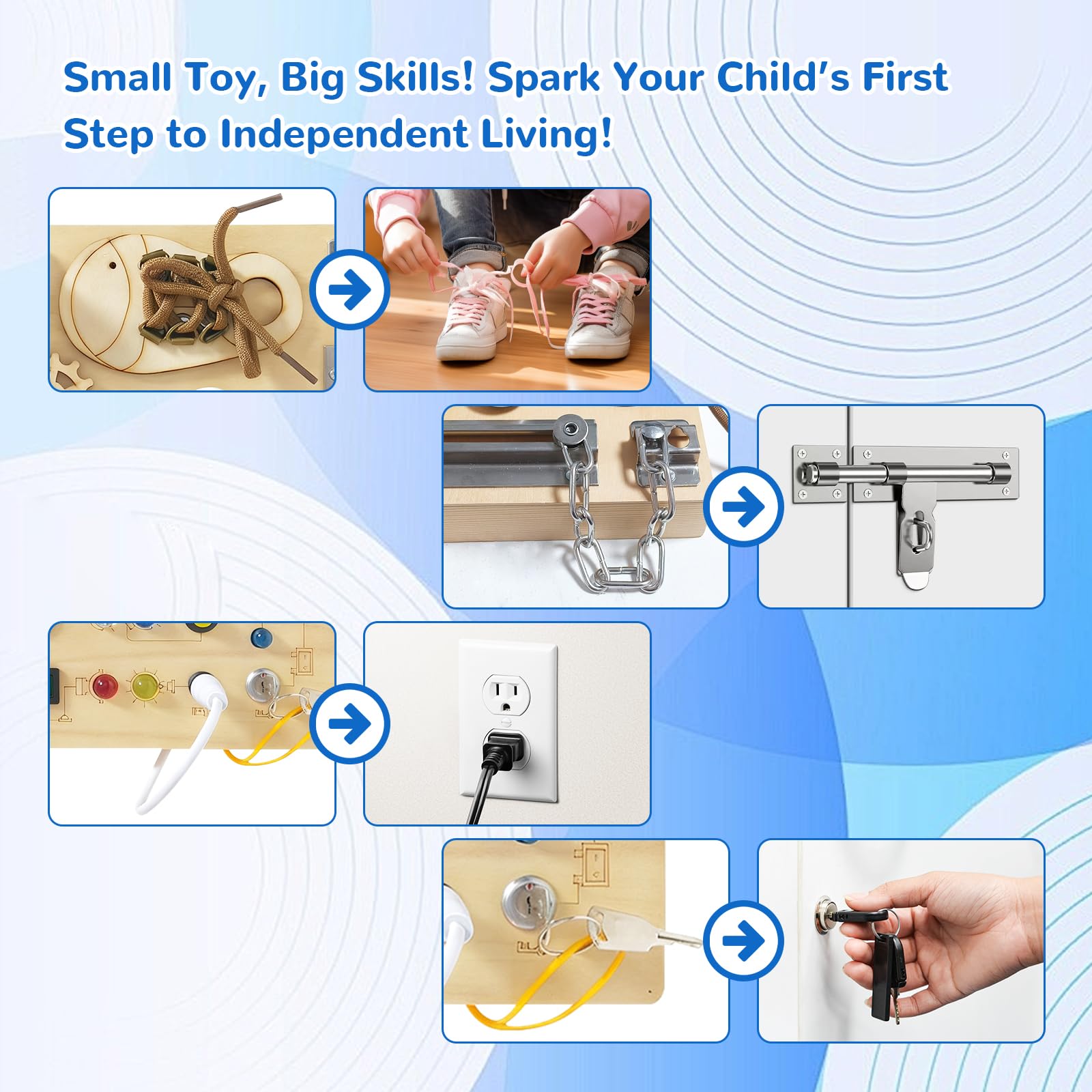 Busy Board, Montessori Toy for 1-4 Years Old, Ideal Gift for 1+ Year Old Children Wooden Toddler Sensory Travel Toy, (Busy Board Plus V3)