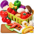 Cutting Play Food Toys, Pretend Play Kitchen Accessories, Fake Fruits/Vegetables Cards, Shopping Storage Baskets, Birthday Gift, Educational Toy for Toddler Children