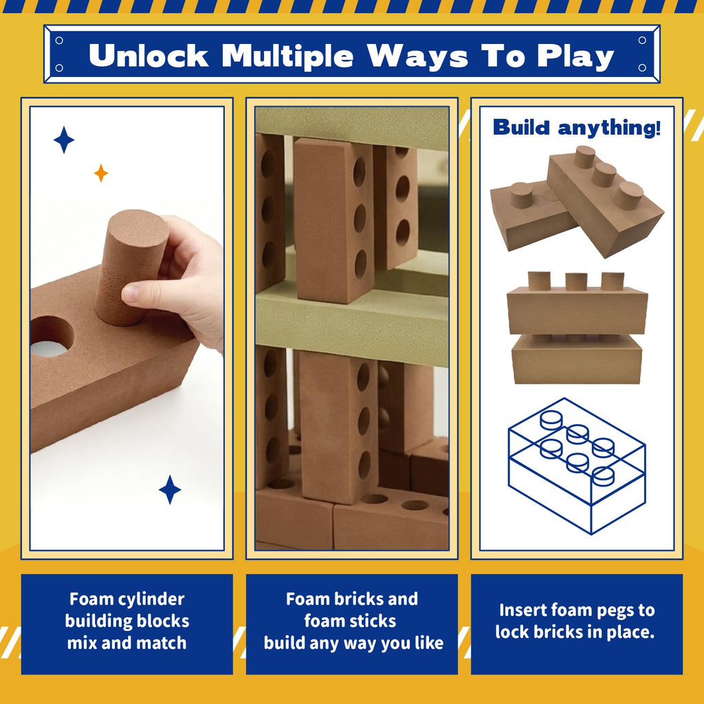 kidi house 33 Pack Foam Brick Building Blocks for Kids Large Fake Bricks