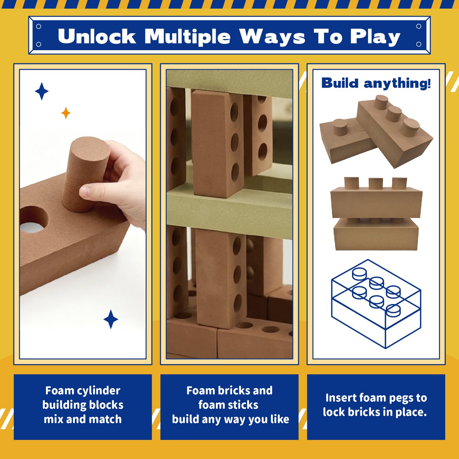 kidi house 33 Pack Foam Brick Building Blocks for Kids Large Fake Bricks