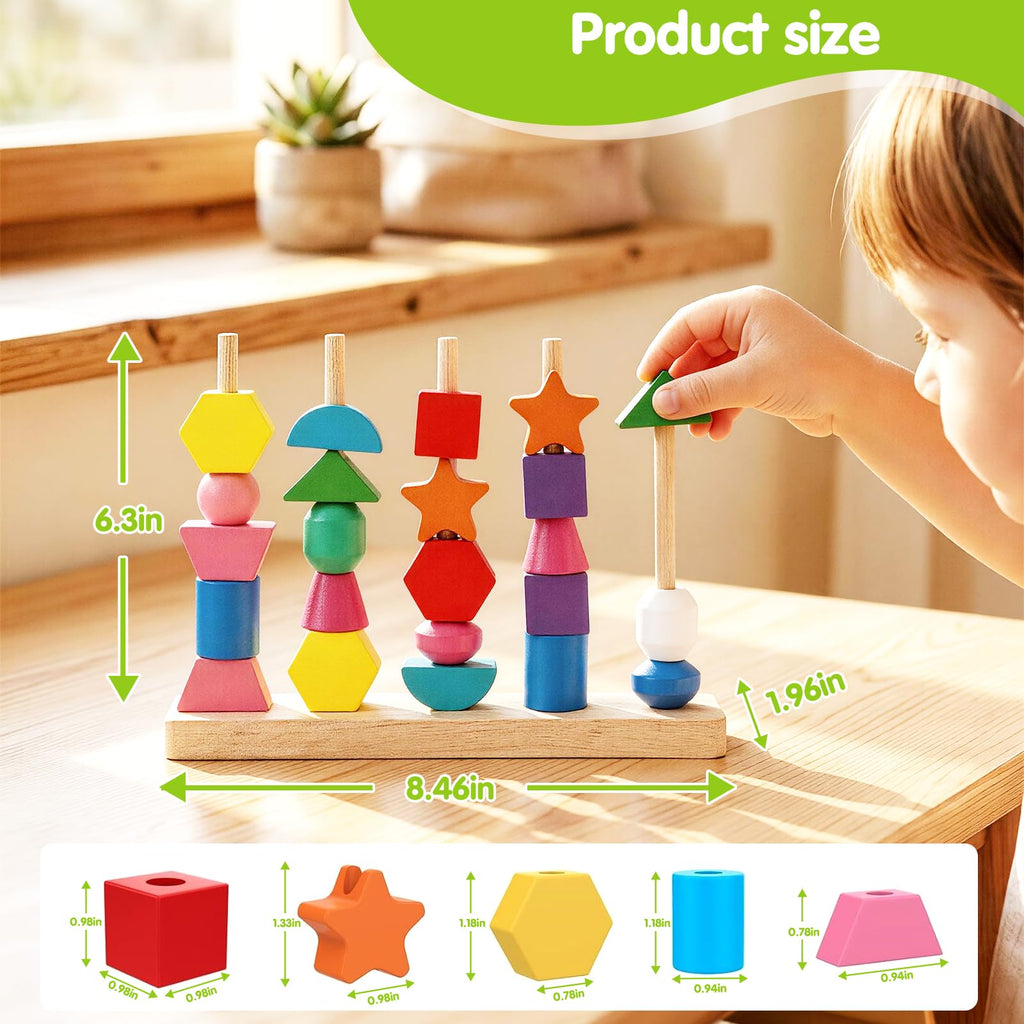 JRUXJWI Montessori Toys for 1 2 3 Year Old, Wooden Stacking & Sorting Toy
