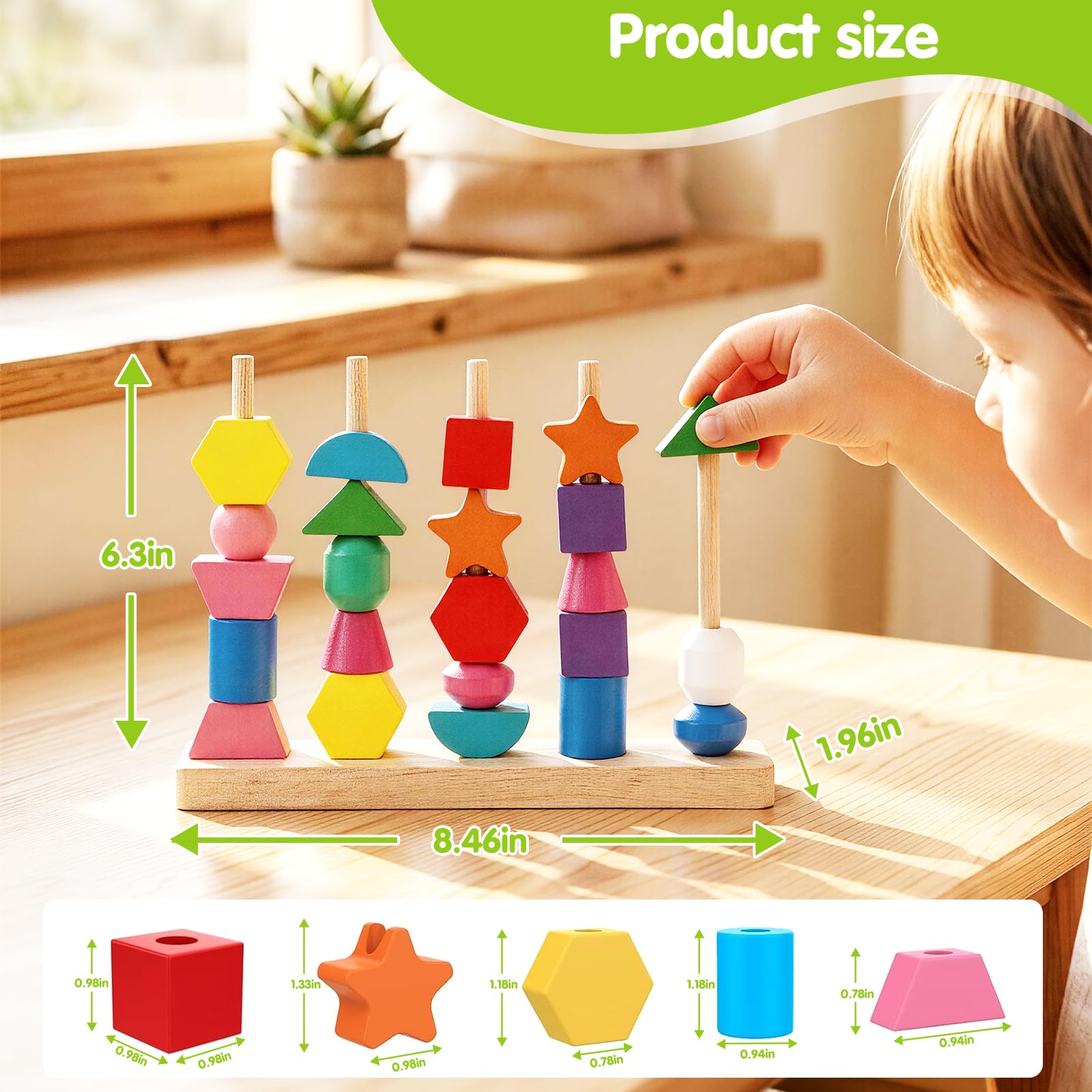JRUXJWI Montessori Toys for 1 2 3 Year Old, Wooden Stacking & Sorting Toy