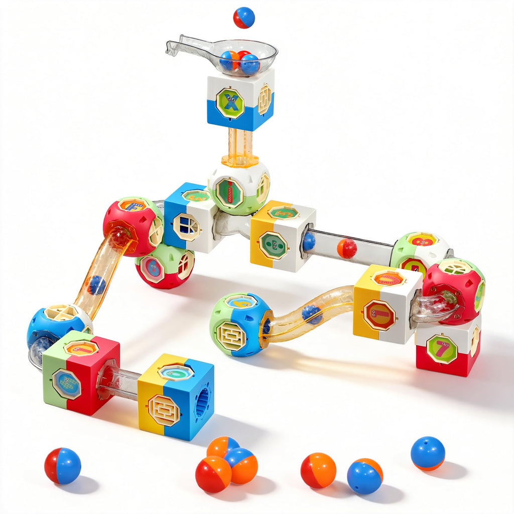 130 PCS Marble Run Building Blocks, STEM Educational Marble Maze Toy, DIY Rolling Ball Race Track Game, Safe Thick ABS Construction, Ideal Birthday for Boys Girls