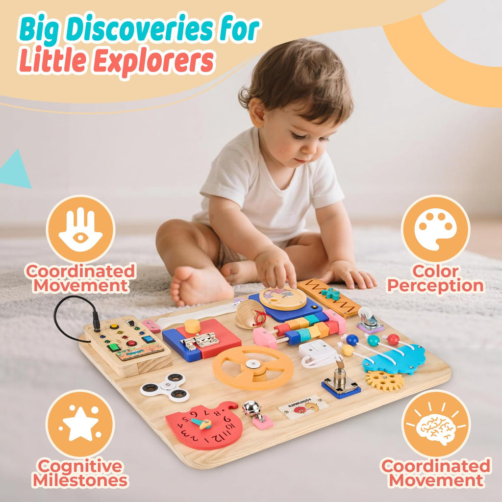 Large Busy Board 20"x16",Montessori Wooden Sensory Toy for Toddlers