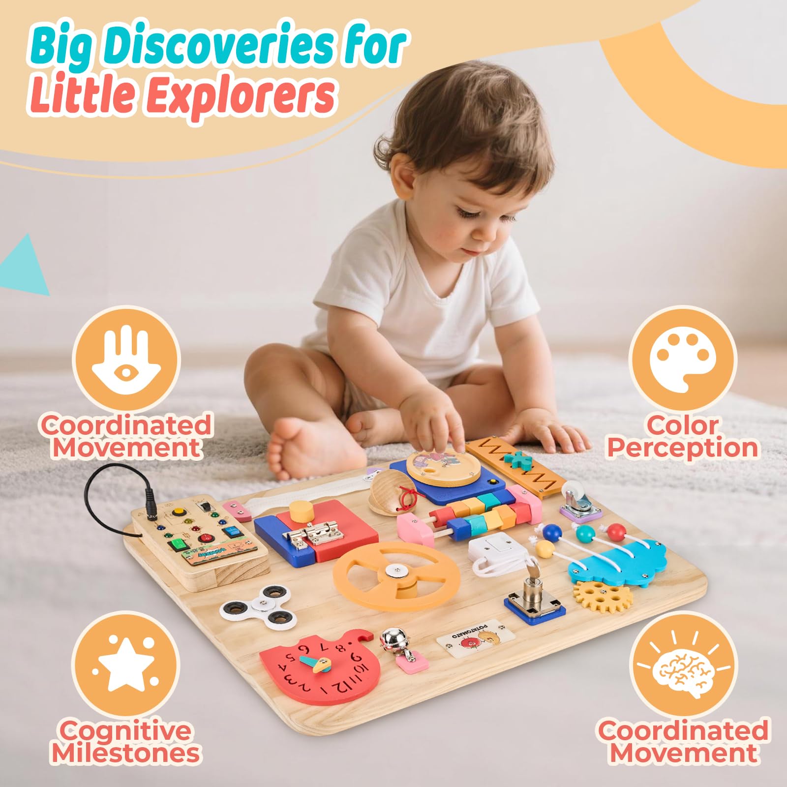 Large Busy Board 20"x16",Montessori Wooden Sensory Toy for Toddlers