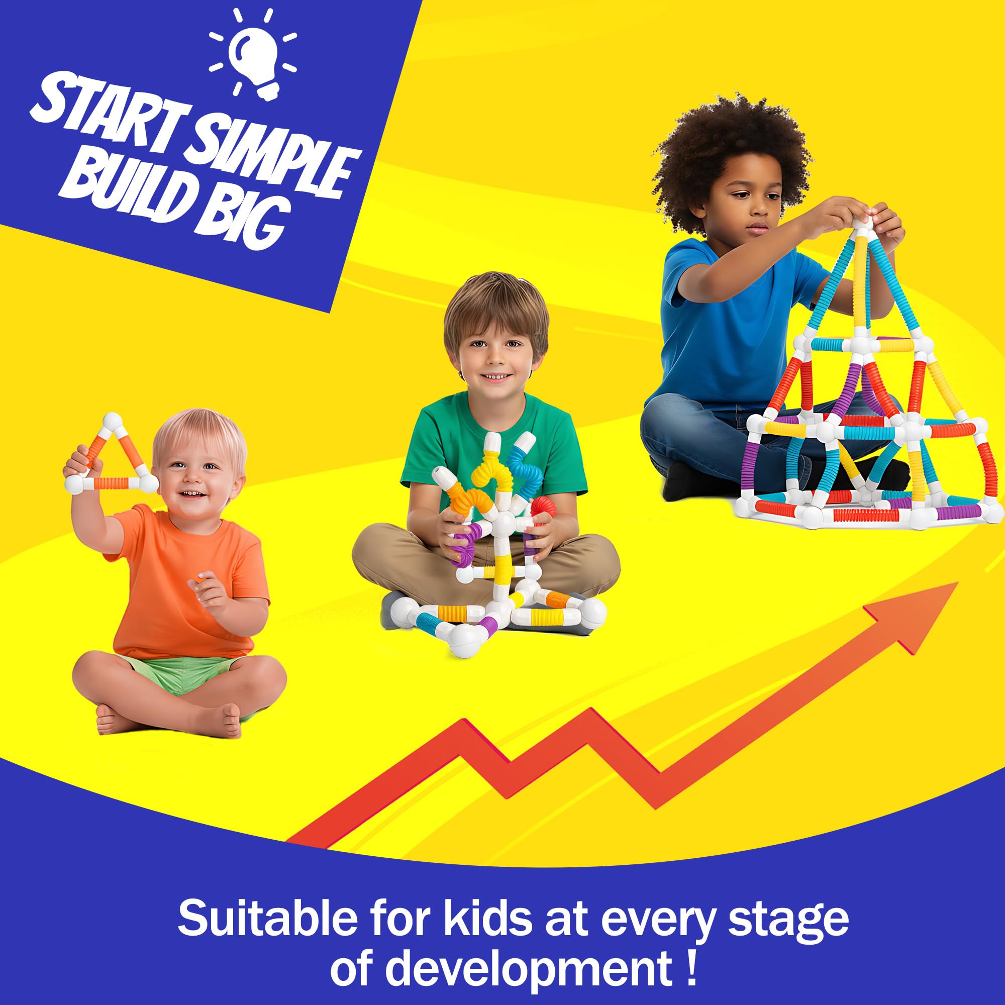 ROHSCE Magnetic Building Sticks Blocks for Toddlers 1-3 - Montessori Sensory Toys for 3 4 5 6 Year Old Boys & Girls