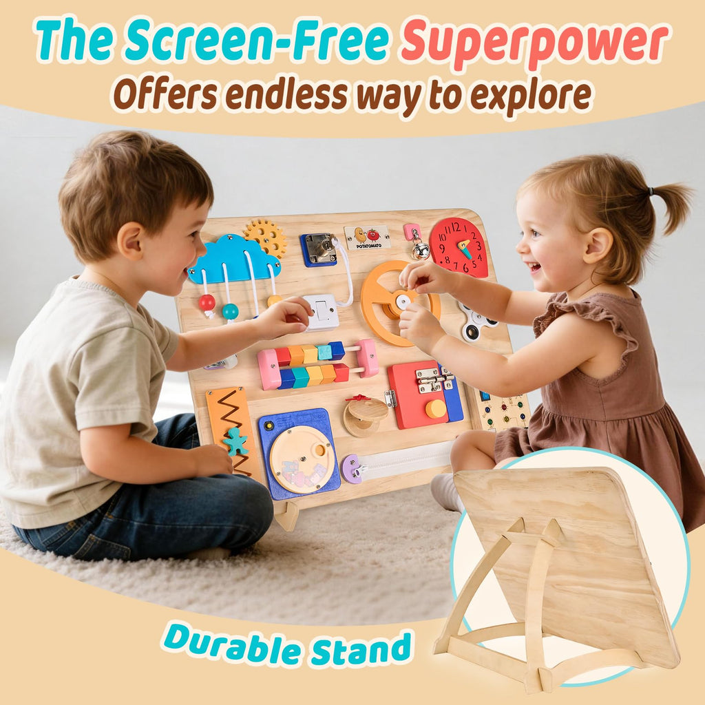 Large Busy Board 20"x16",Montessori Wooden Sensory Toy for Toddlers