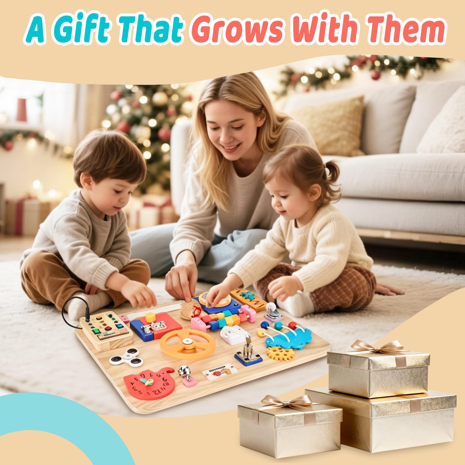 Large Busy Board 20"x16",Montessori Wooden Sensory Toy for Toddlers