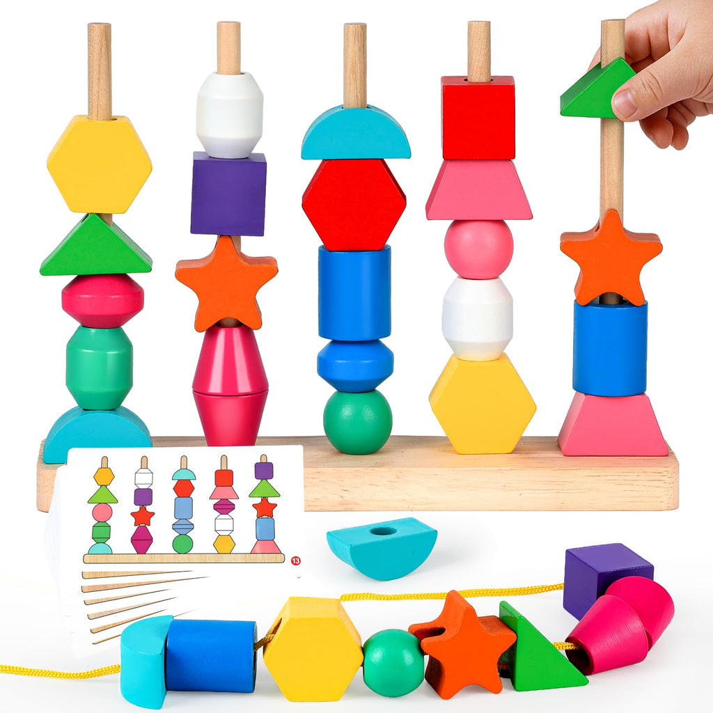 JRUXJWI Montessori Toys for 1 2 3 Year Old, Wooden Stacking & Sorting Toy