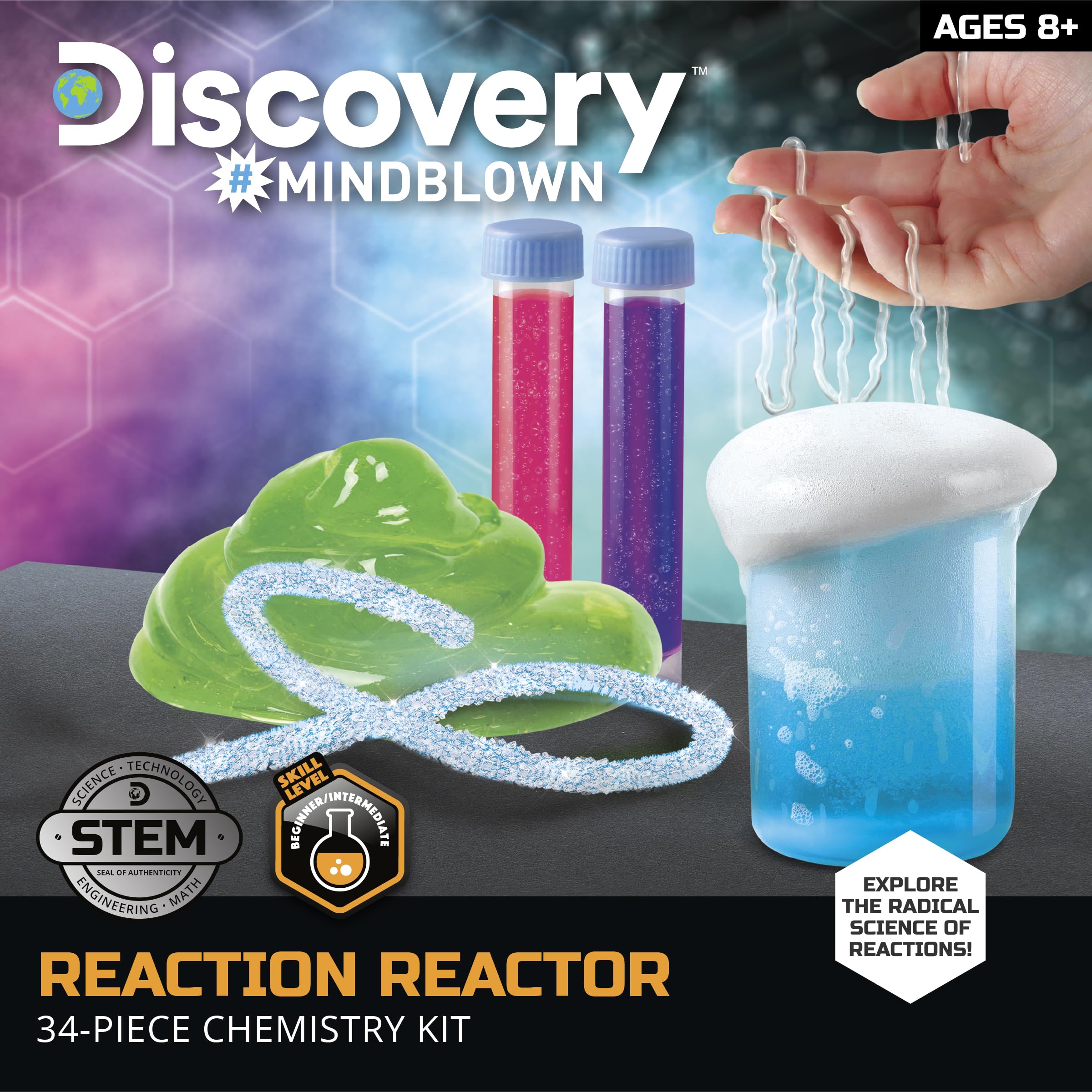 Discovery™ Reaction Lab Chemistry Set – 41 STEM Experiments for Kids| Includes Black Light Pen, Crystal Growing, Slime, Goo| Educational Learning Toy| Science Activity Kit| Boys & Girls Gift| Age 8+