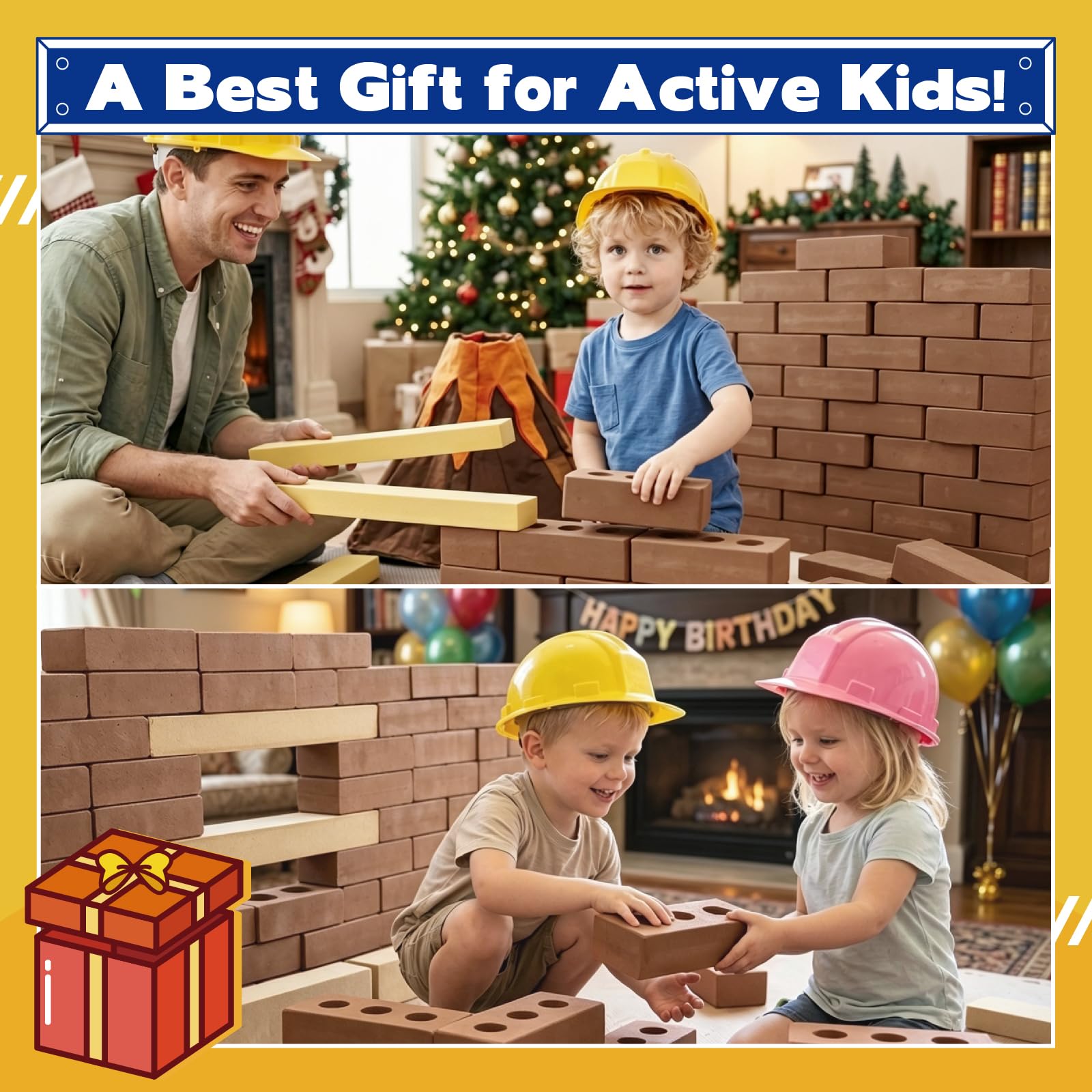 kidi house 33 Pack Foam Brick Building Blocks for Kids Large Fake Bricks
