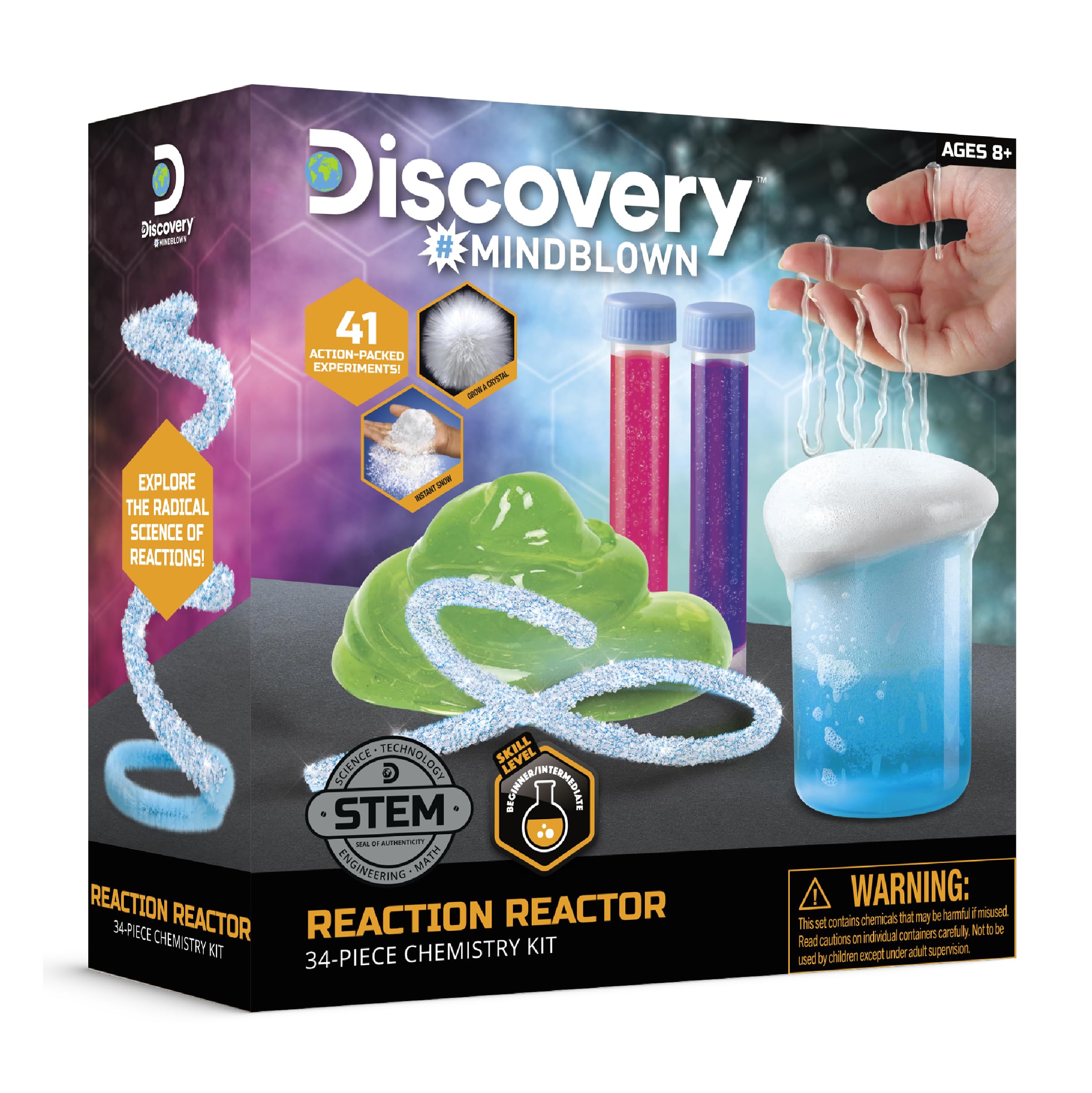 Discovery™ Reaction Lab Chemistry Set – 41 STEM Experiments for Kids| Includes Black Light Pen, Crystal Growing, Slime, Goo| Educational Learning Toy| Science Activity Kit| Boys & Girls Gift| Age 8+
