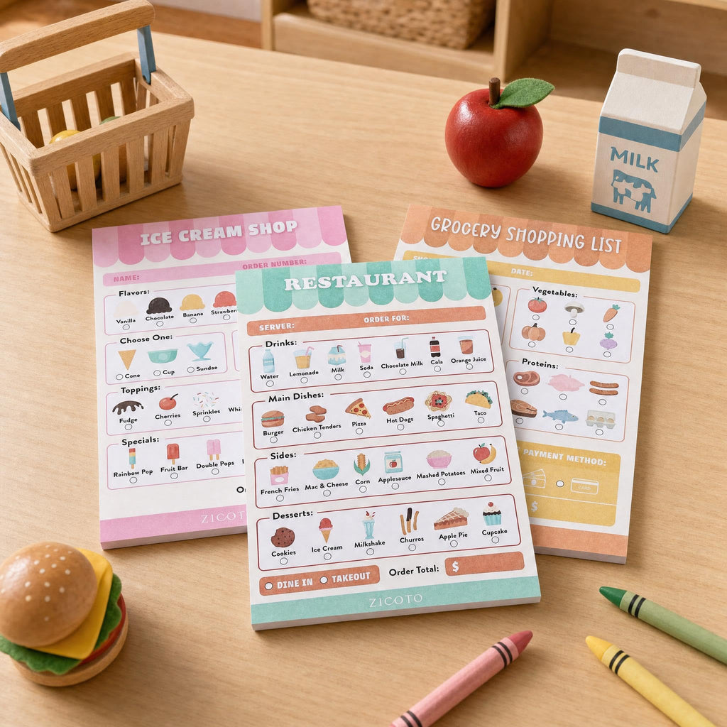 Fun Pretend Play Notepads Kids Love - Set of 6 Themed Pads for Role Play