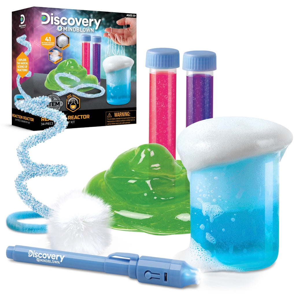 Discovery™ Reaction Lab Chemistry Set – 41 STEM Experiments for Kids| Includes Black Light Pen, Crystal Growing, Slime, Goo| Educational Learning Toy| Science Activity Kit| Boys & Girls Gift| Age 8+