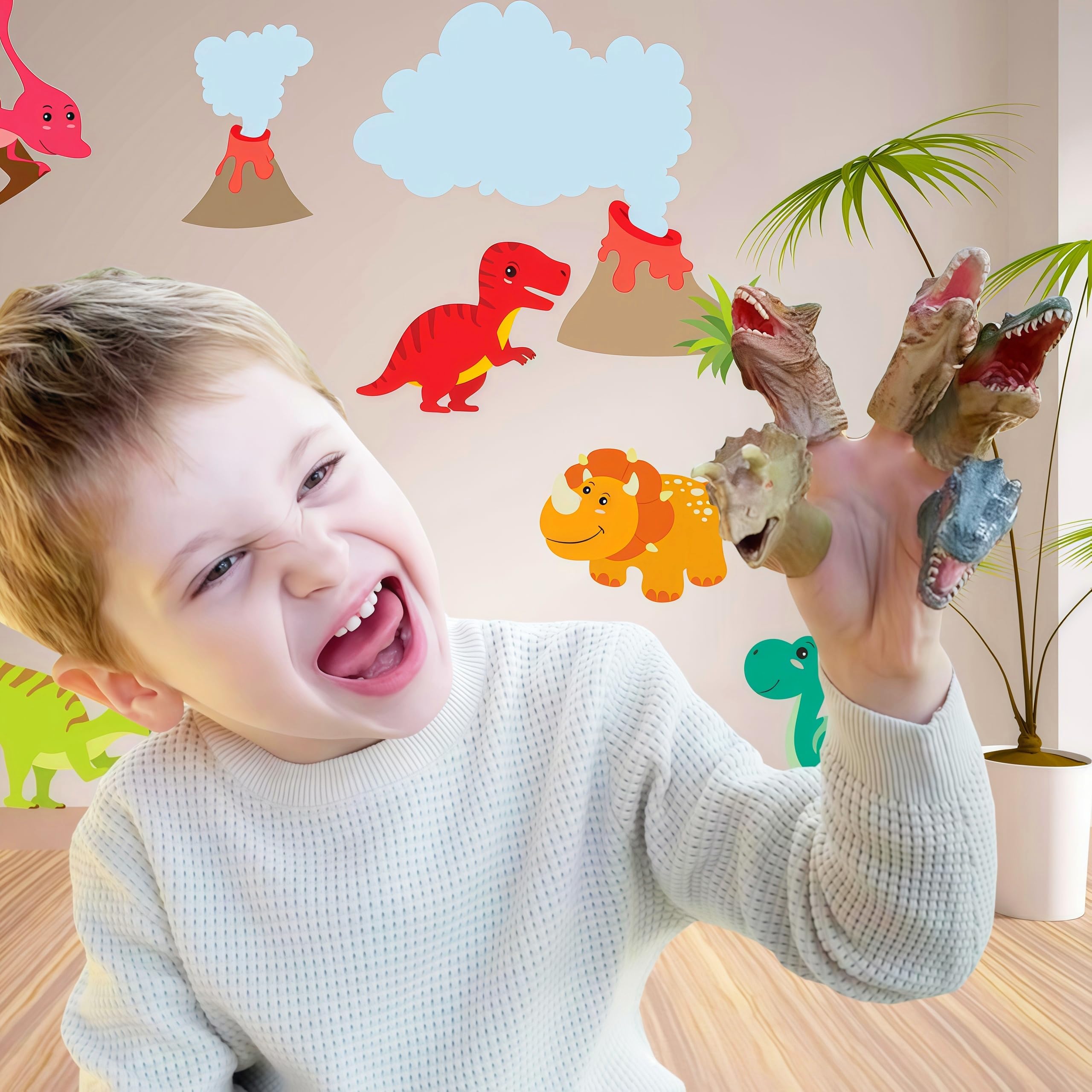 Gemini&Genius Finger Dinosaur Hand Puppets, 5Pcs Dino Hand Puppets