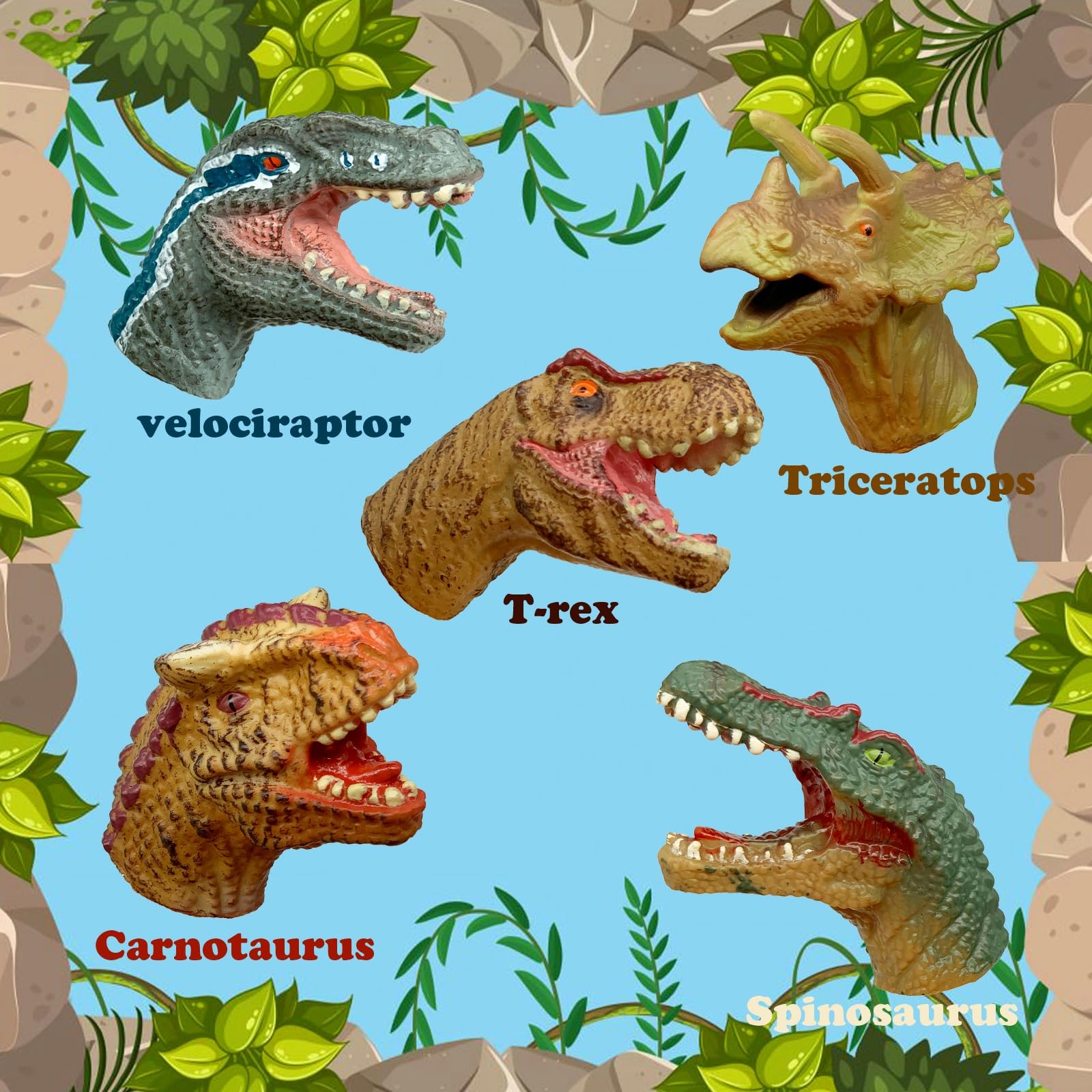 Gemini&Genius Finger Dinosaur Hand Puppets, 5Pcs Dino Hand Puppets