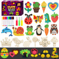 48 Pcs DIY Wooden Magnets, Wooden Art Craft Supplies Painting Kit for Kids