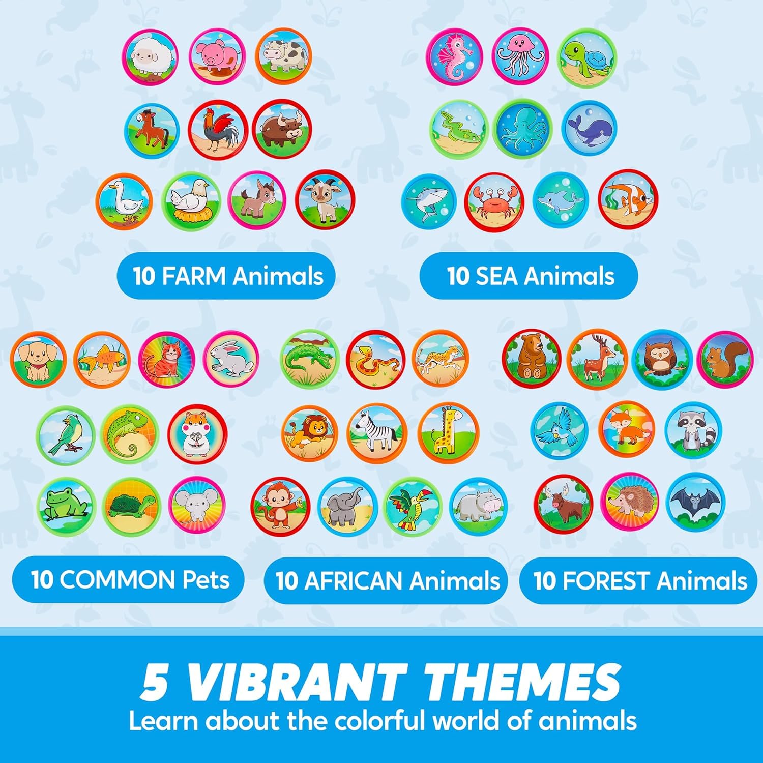 JOYIN 50 Pcs Stamps for Kid, Self-Ink Stamps with 50 Designs for Birthday Party Favor, Carnival Prizes, School Stampers, Goodie Bag