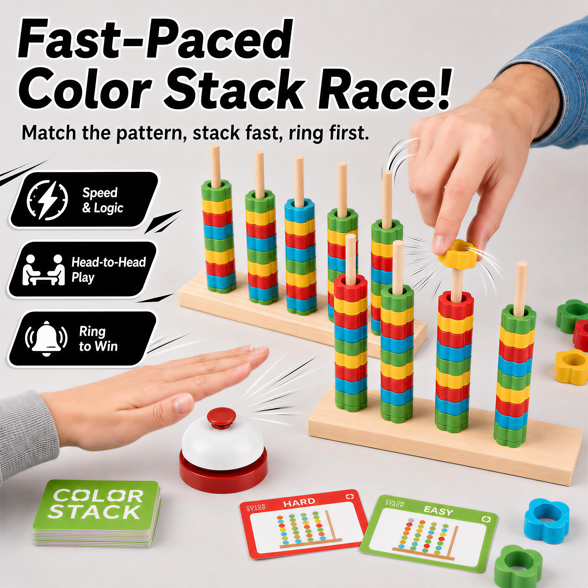 2 Pack Color Stack Challenge Game, Fast-Paced Color Matching Puzzle Game