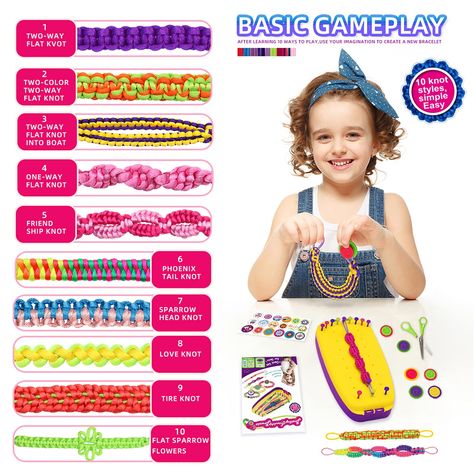 Friendship Bracelet Making Kit, Arts and Crafts String Maker Tool, DIY Bracelet Set, Kids Travel Activity, Ages 7-12 Year Old Girls Gifts