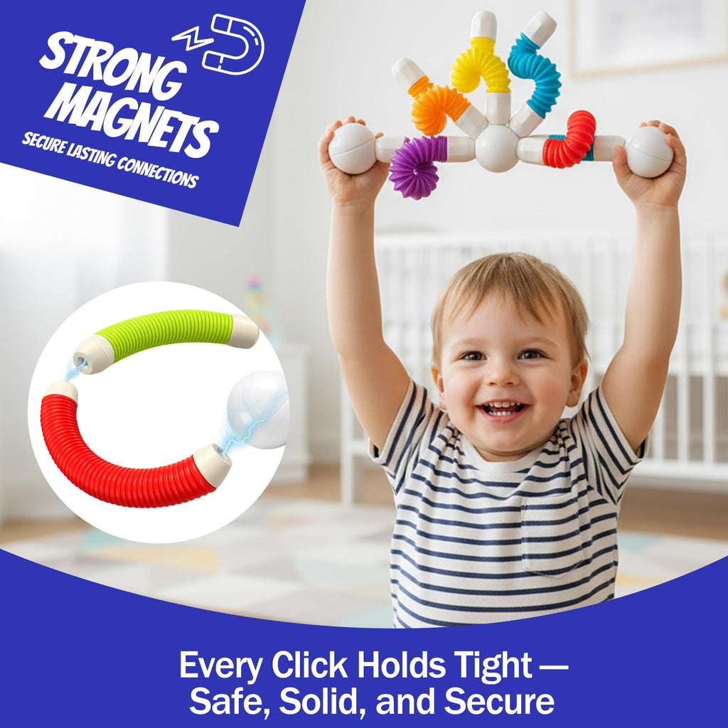 ROHSCE Magnetic Building Sticks Blocks for Toddlers 1-3 - Montessori Sensory Toys for 3 4 5 6 Year Old Boys & Girls
