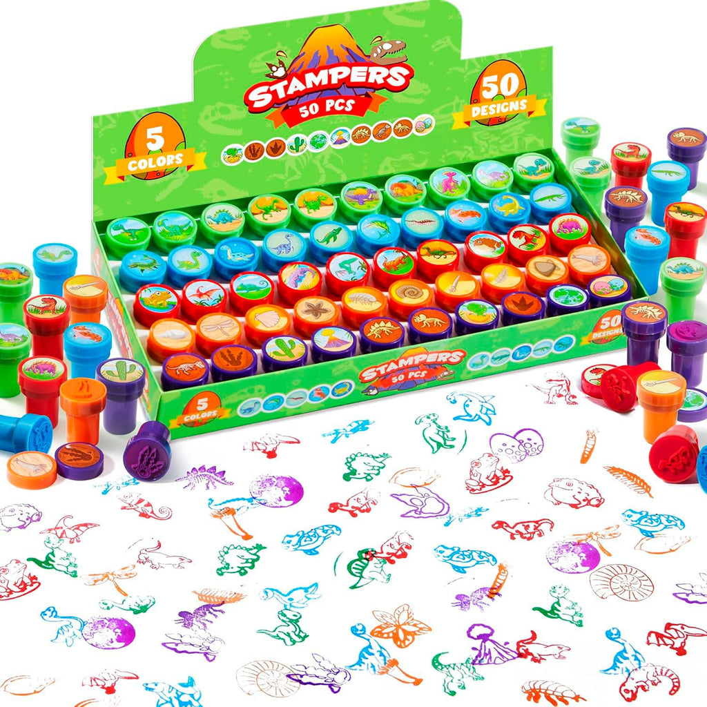 JOYIN 50 Pcs Stamps for Kid, Self-Ink Stamps with 50 Designs for Birthday Party Favor, Carnival Prizes, School Stampers, Goodie Bag