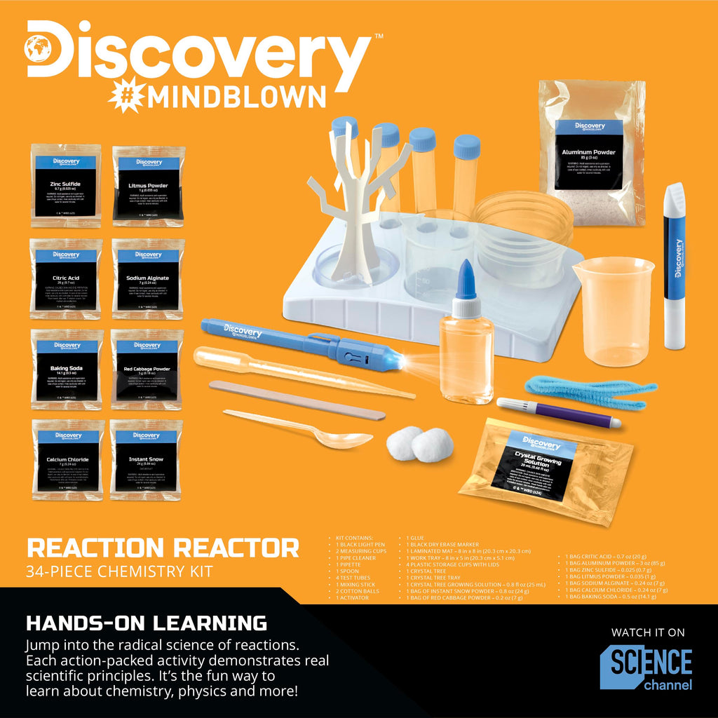 Discovery™ Reaction Lab Chemistry Set – 41 STEM Experiments for Kids| Includes Black Light Pen, Crystal Growing, Slime, Goo| Educational Learning Toy| Science Activity Kit| Boys & Girls Gift| Age 8+