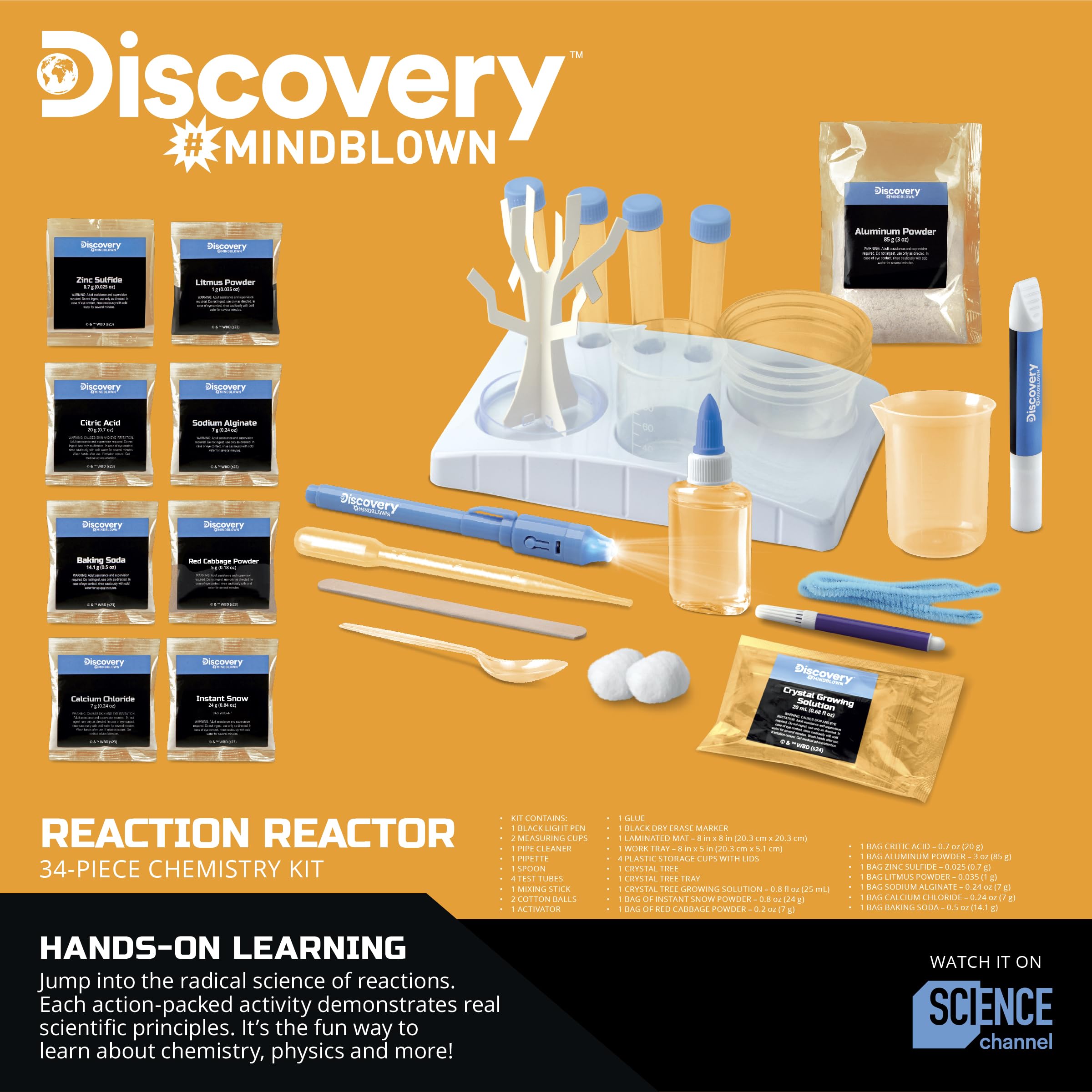 Discovery™ Reaction Lab Chemistry Set – 41 STEM Experiments for Kids| Includes Black Light Pen, Crystal Growing, Slime, Goo| Educational Learning Toy| Science Activity Kit| Boys & Girls Gift| Age 8+