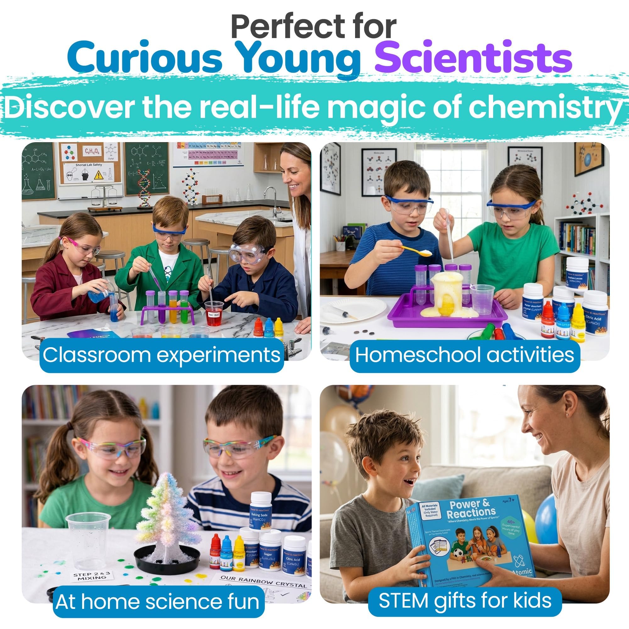 Atomic Adventures Lab Science Experiment Kit for Kids Ages 8-12 Years - Chemistry Kit Designed By a PhD Chemist & Mom, 46 Hands-On STEM Educational Activities, Gifts for Boys & Girls