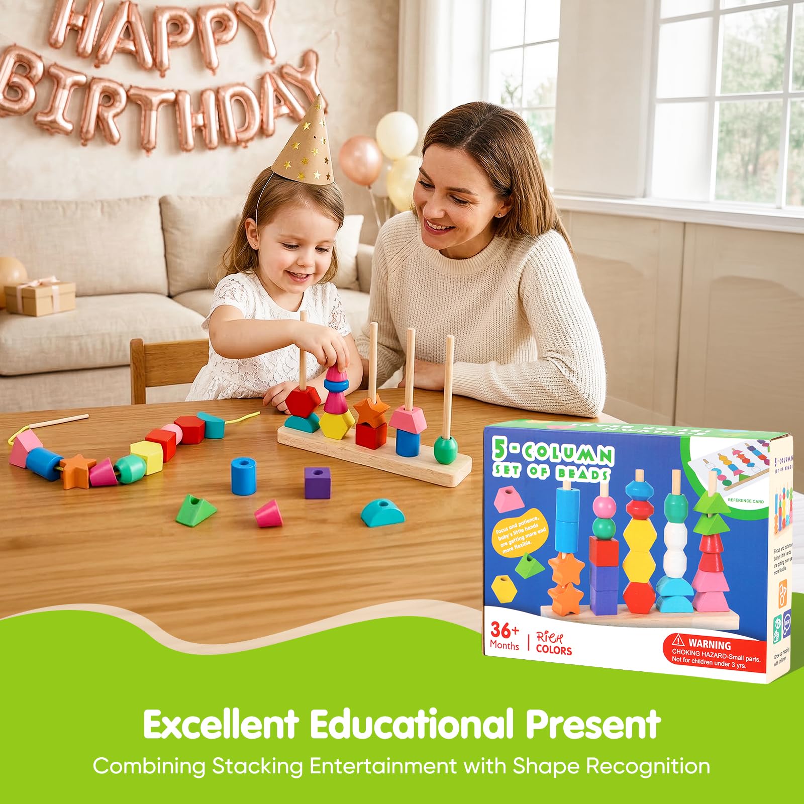 JRUXJWI Montessori Toys for 1 2 3 Year Old, Wooden Stacking & Sorting Toy