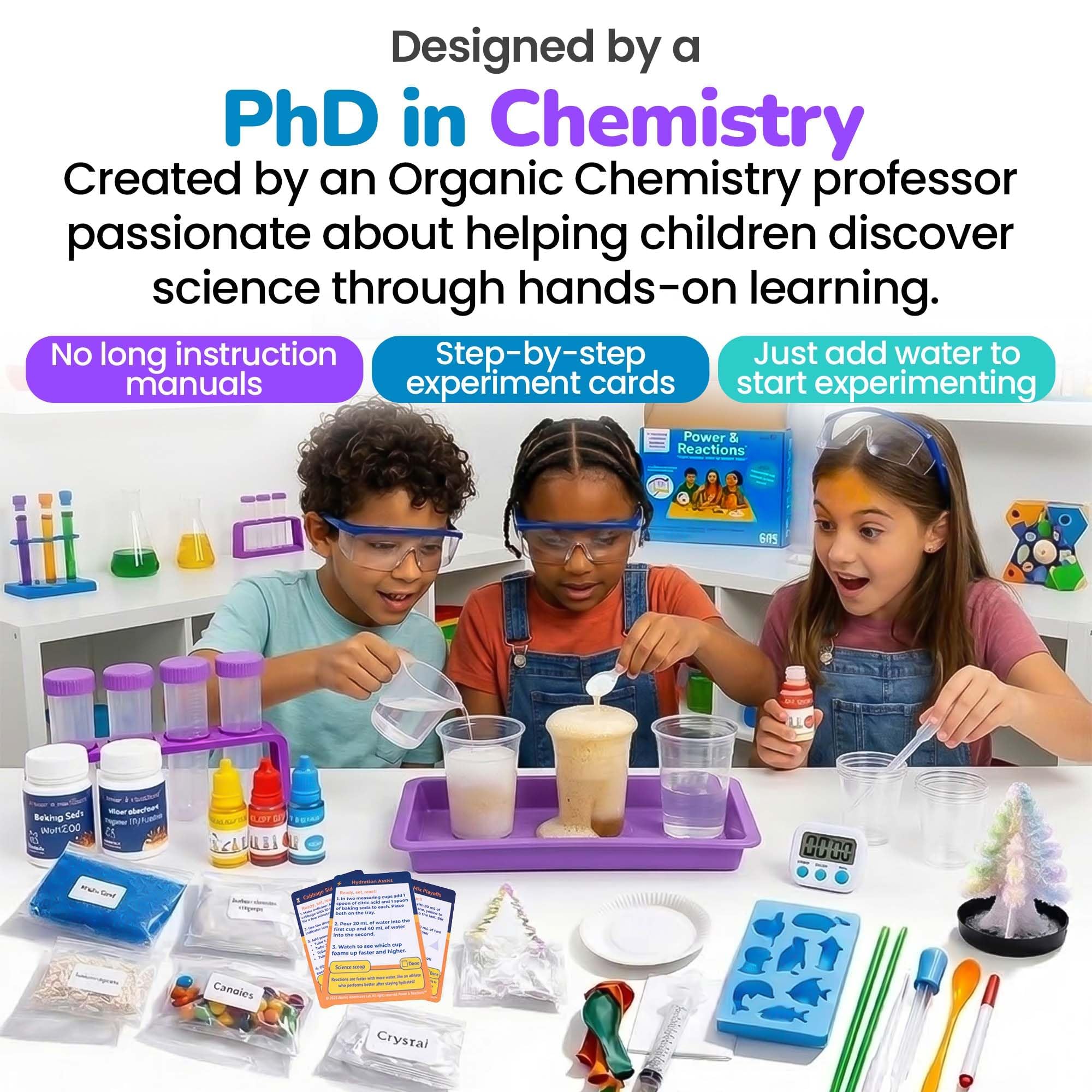 Atomic Adventures Lab Science Experiment Kit for Kids Ages 8-12 Years - Chemistry Kit Designed By a PhD Chemist & Mom, 46 Hands-On STEM Educational Activities, Gifts for Boys & Girls