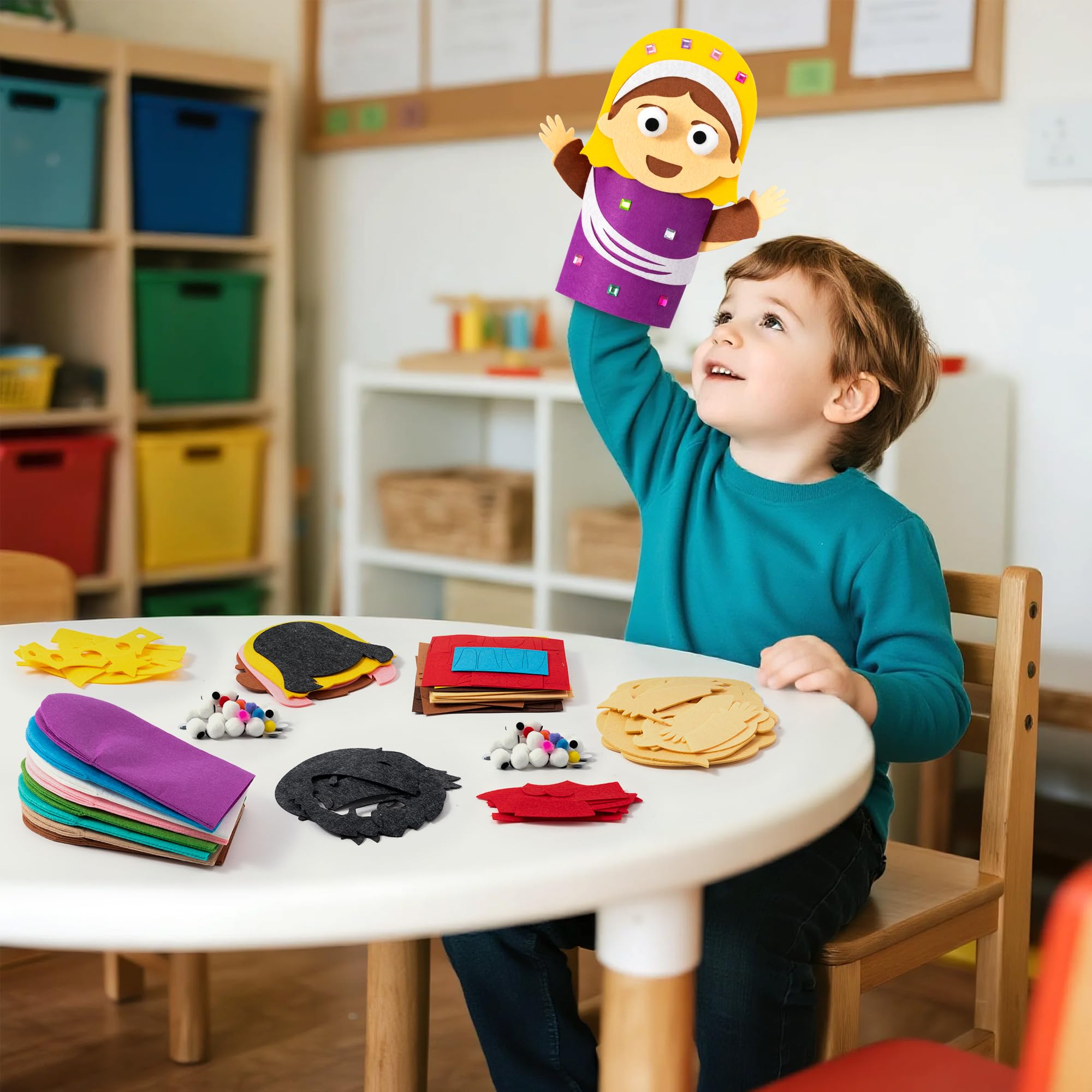 WATINC Hand Puppet Making Kit - 10pcs Felt Sock Puppet Toys, Storytelling Role Play Party Supplies