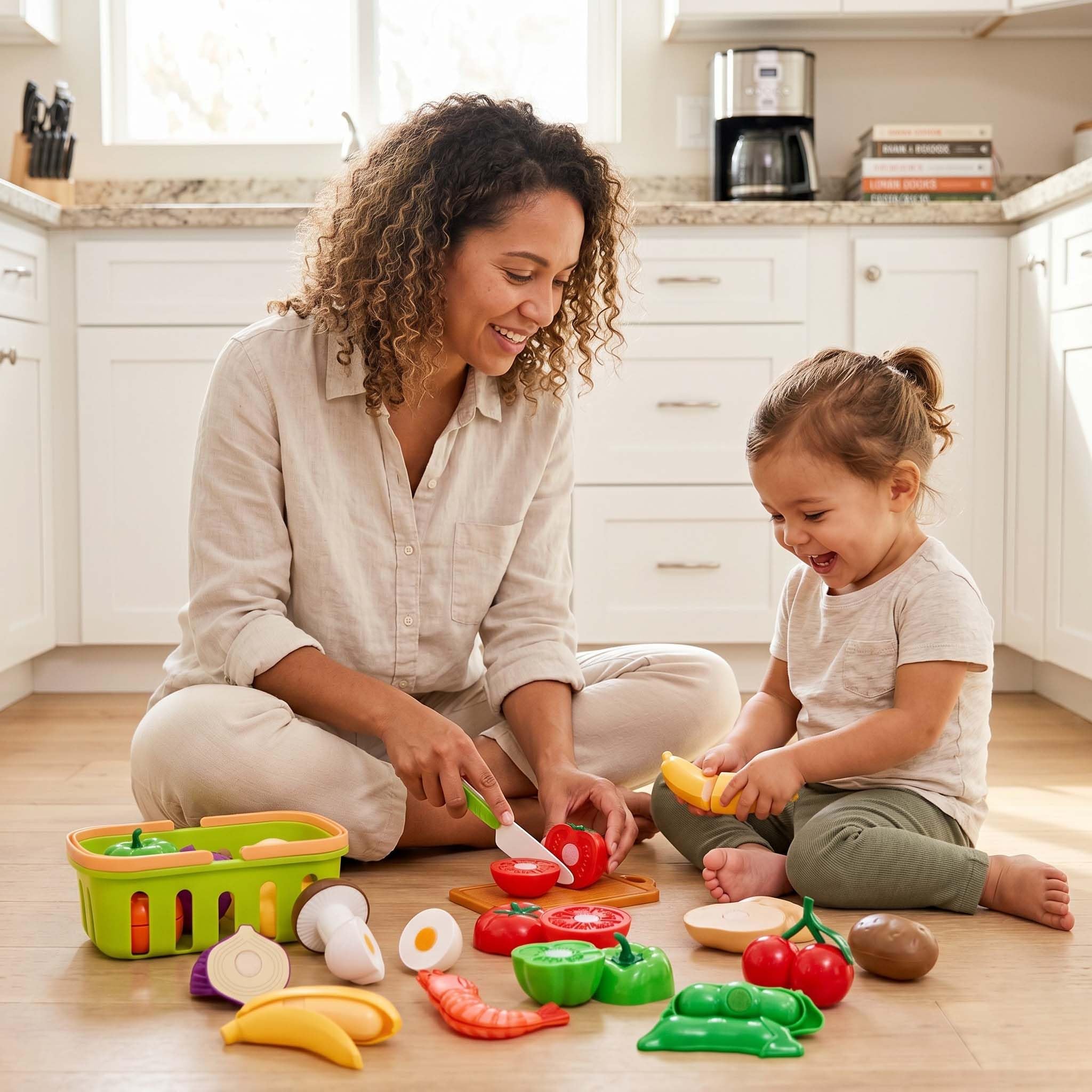 Cutting Play Food Toys, Pretend Play Kitchen Accessories, Fake Fruits/Vegetables Cards, Shopping Storage Baskets, Birthday Gift, Educational Toy for Toddler Children
