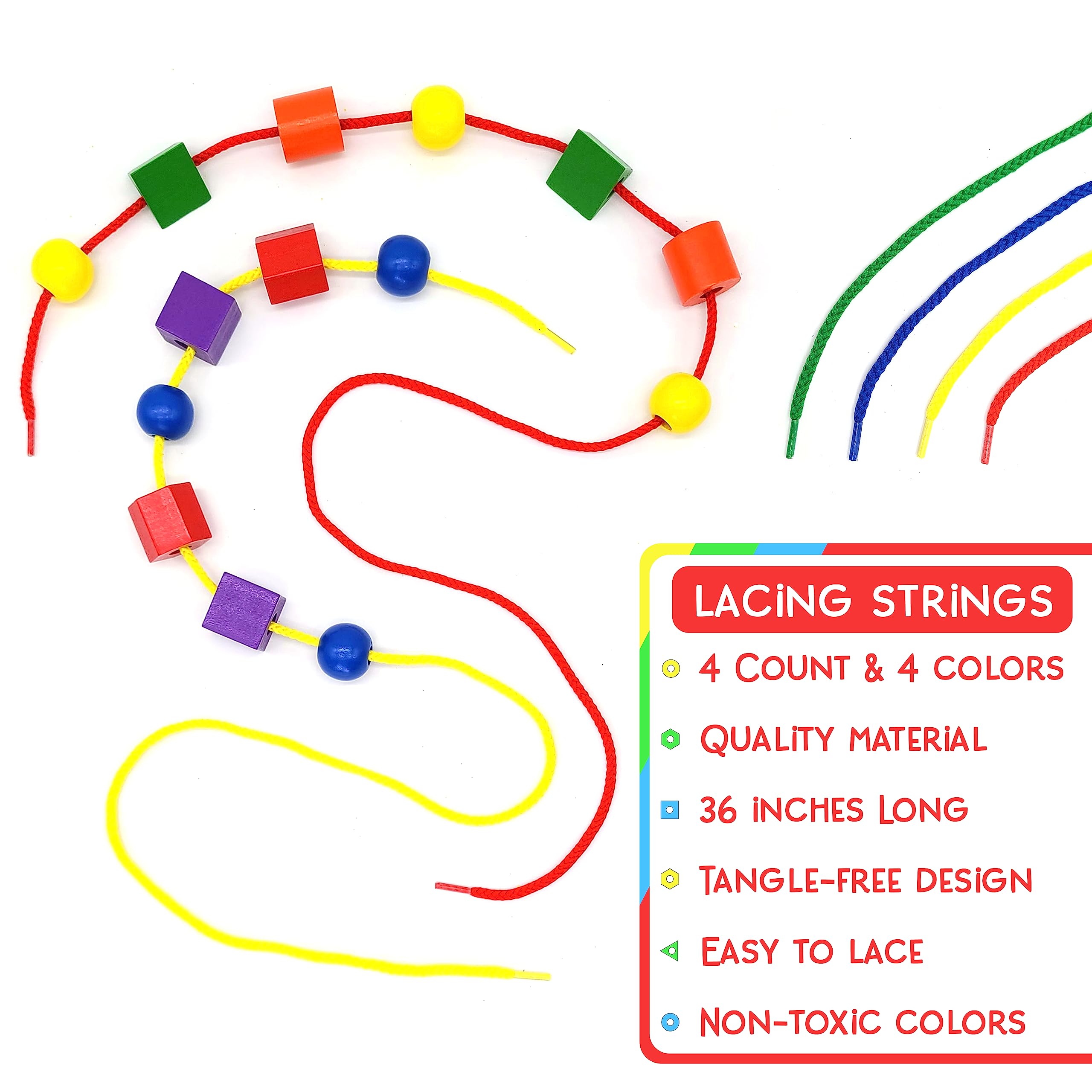 LMC Products Wooden Lacing Beads 125 Pieces, Fine Motor Skills Toys for 3 Year Old, Fine Motor Toys, Lacing Beads for Toddlers
