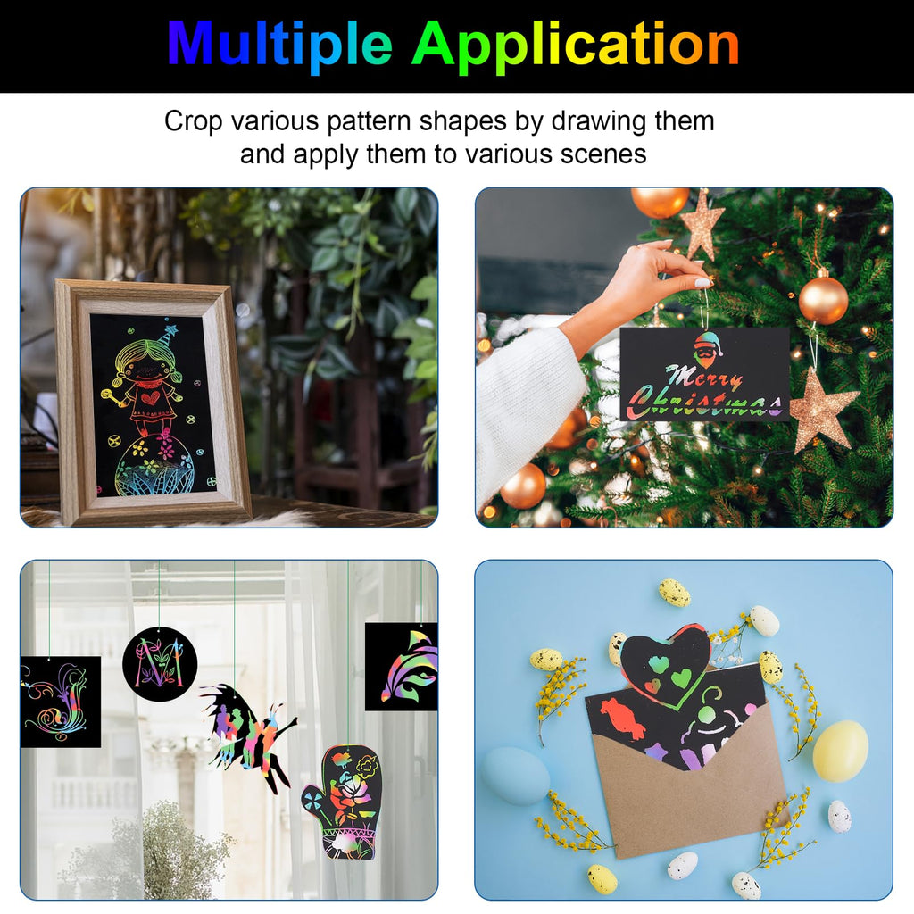 Cityrosy Scratch Art Paper Rainbow Sets- Black Scratch Off Paper for Kids Magic Rainbow Scratch Off Set Crafts Supplies Kits for Age 3-12 Kids for Party Games Easter Christmas Birthday Gift